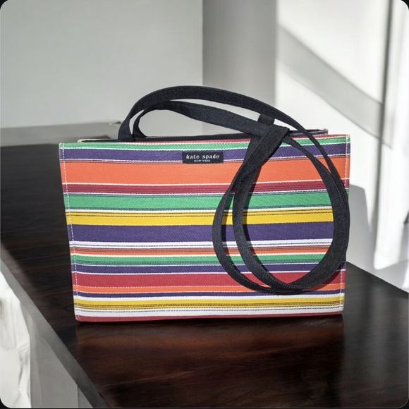 Kate Spade Vintage New York Striped Canvas Tote Bag. - Picture 14 of 16